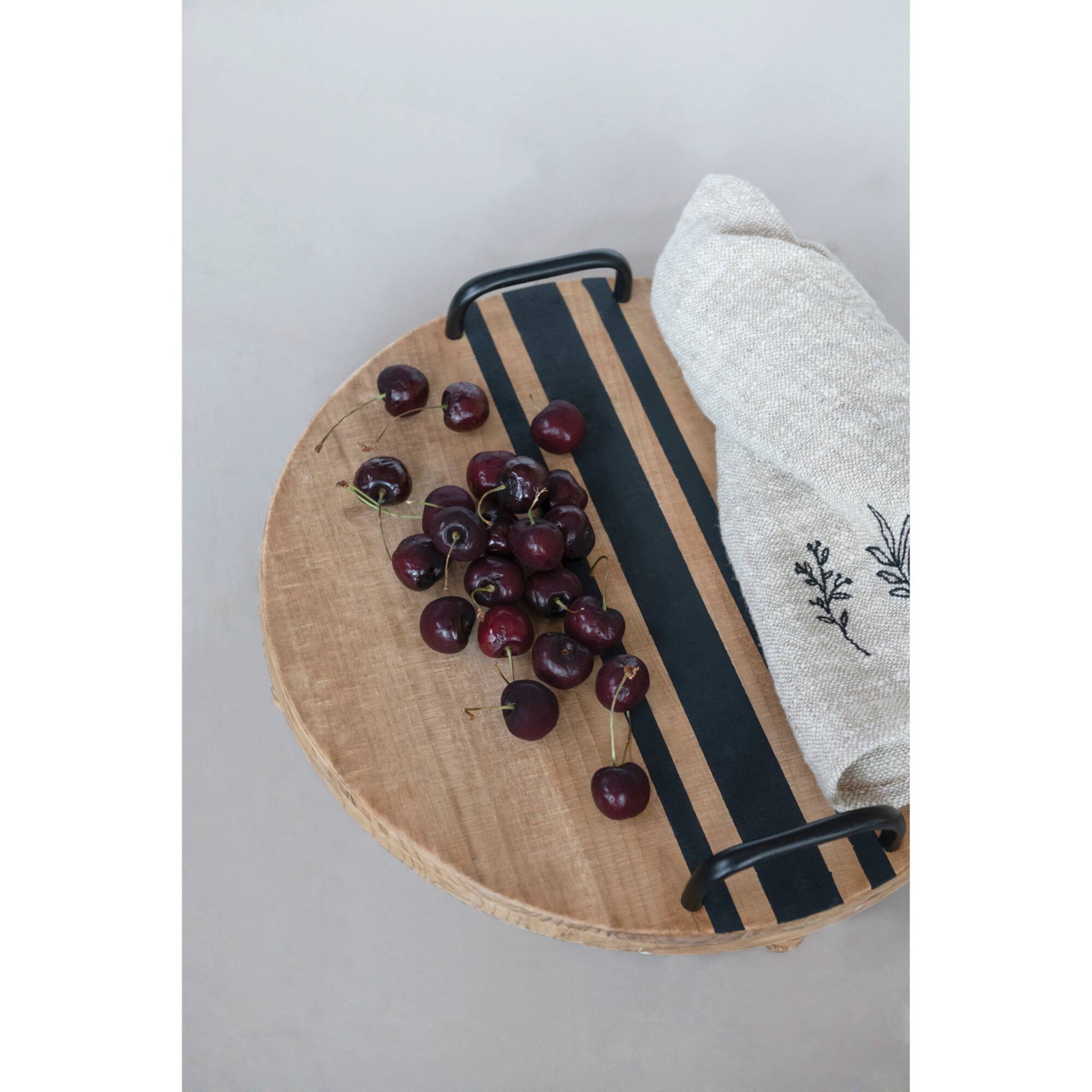 Hello Honey® 16" Decorative Wood Tray with Black Lines & Handles